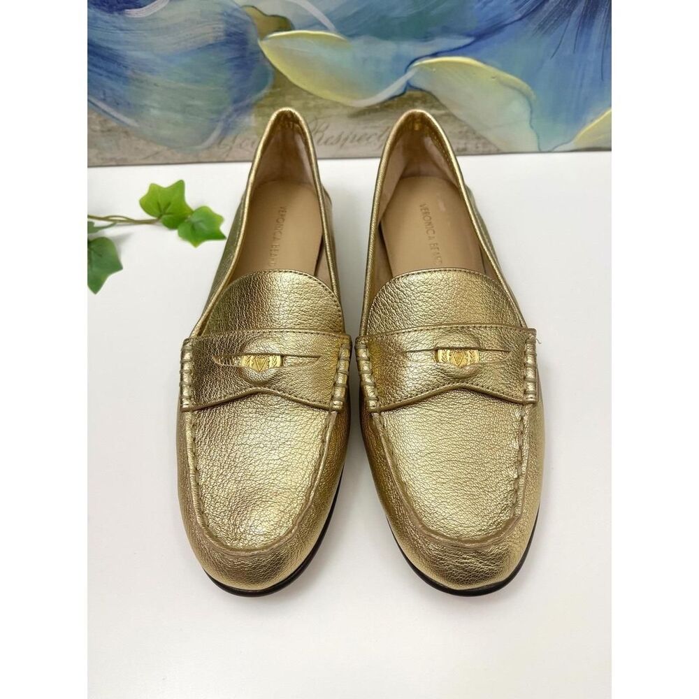 Veronica Beard Penny Loafer in Gold Size 8 - Picture 4 of 10